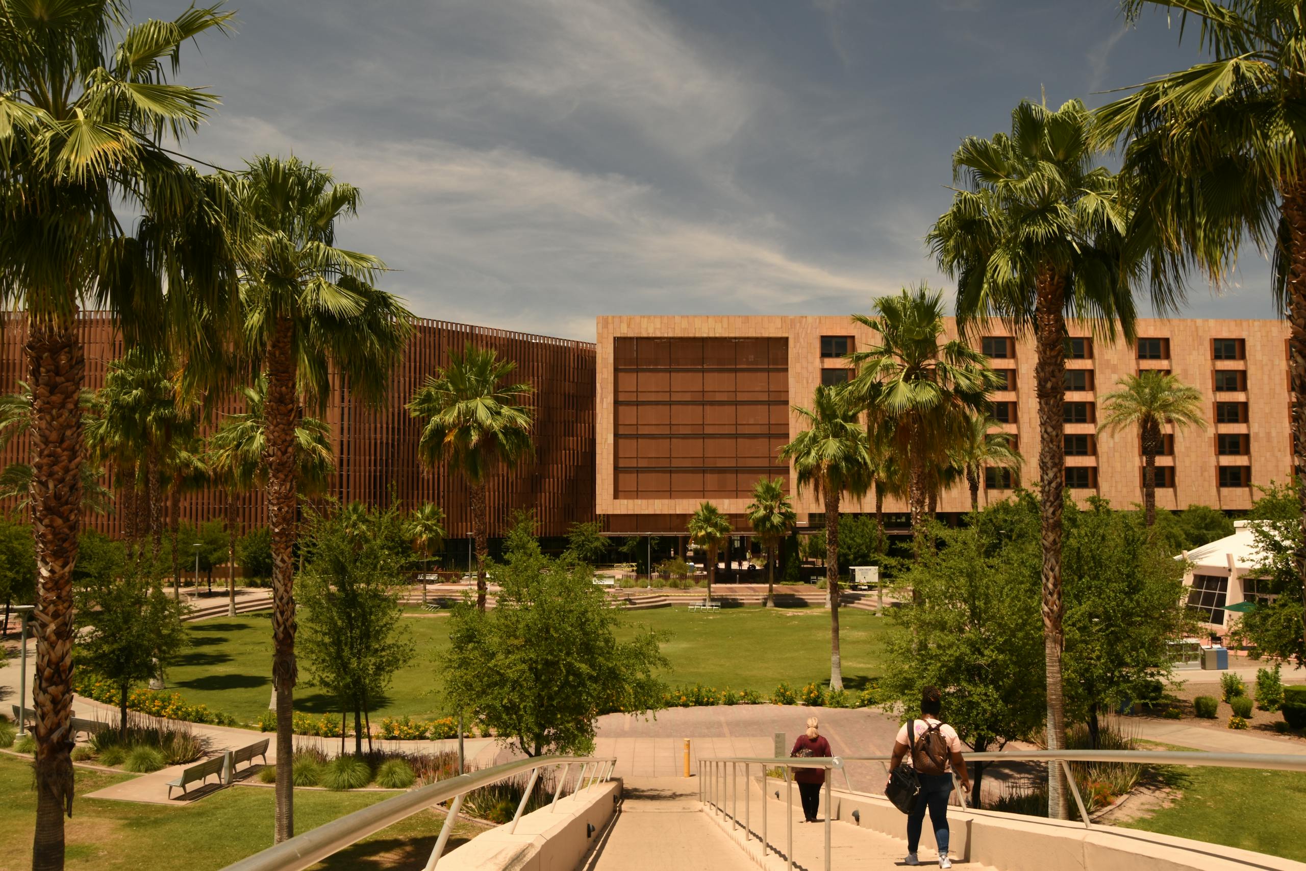 a modern building with palm trees on a sunny university campus. 16922246 scaled